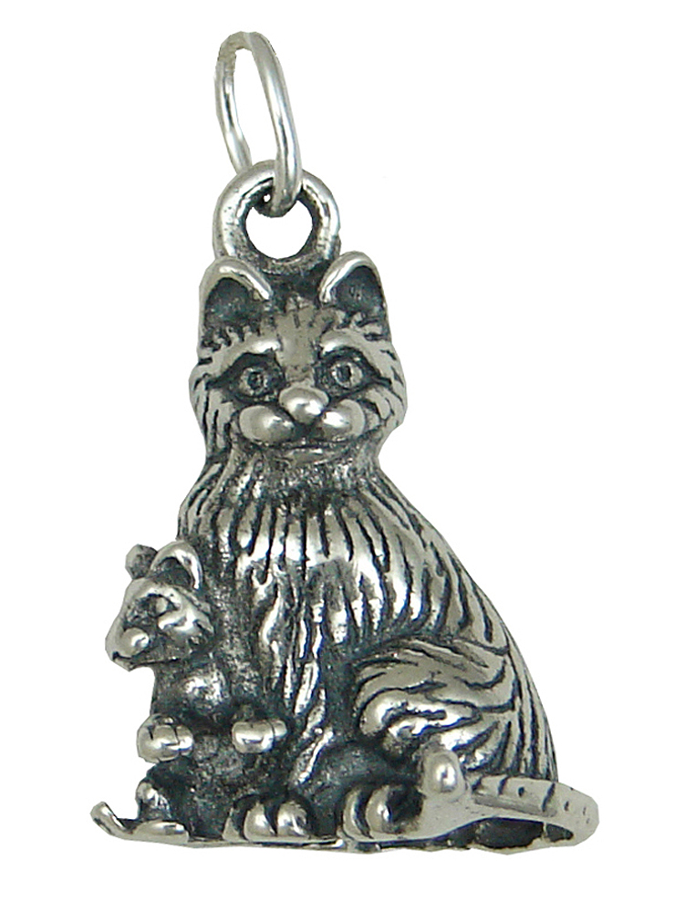 Sterling Silver Mama Cat And Her Baby Kitty Charm