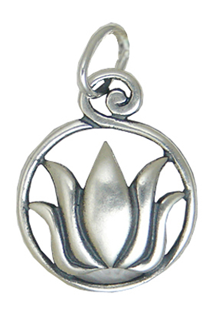Sterling Silver Circled Lotus Flower Charm
