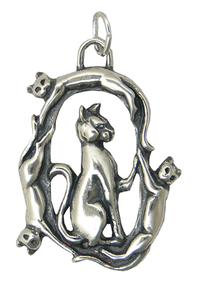 Sterling Silver Cats, Cats, Cats Circle Charm