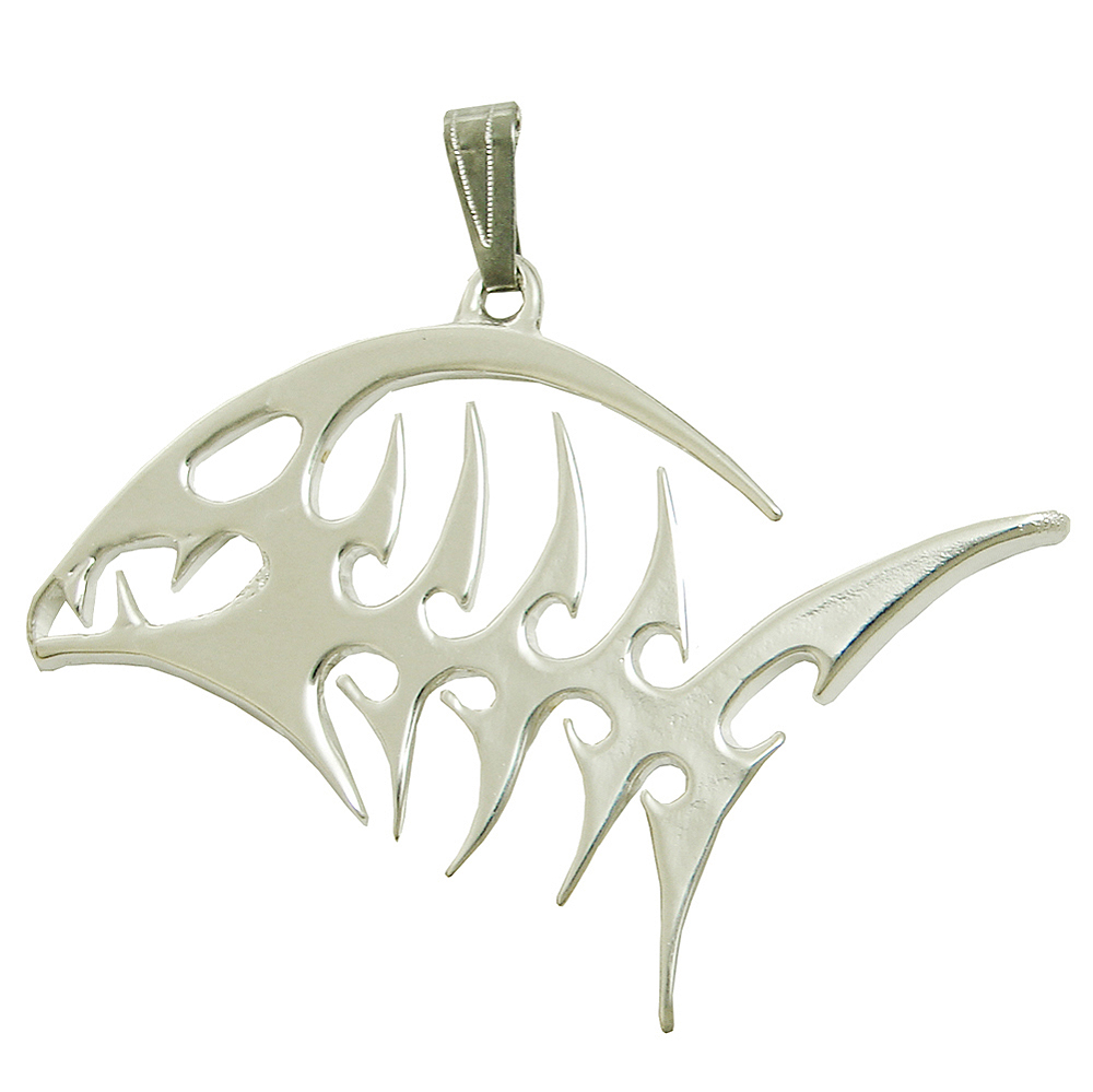 Sterling Silver Tribal Skeleton Fish Pendant