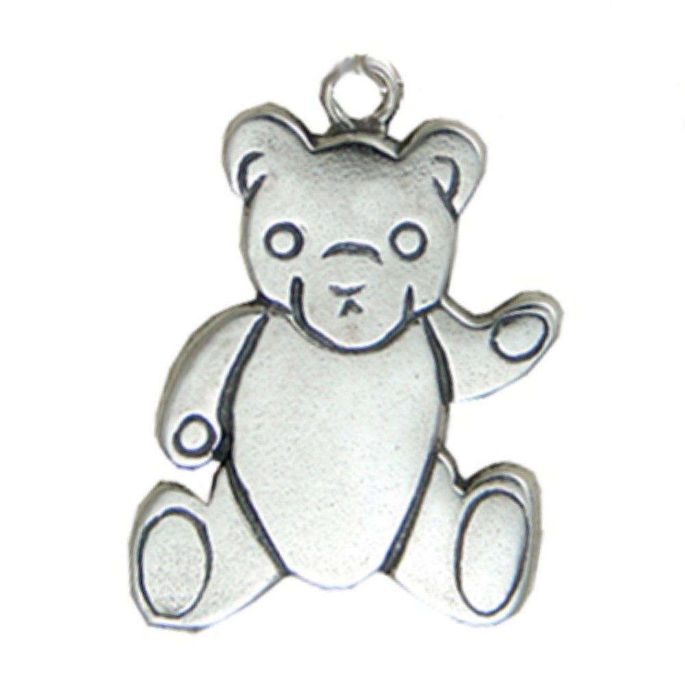 Sterling Silver Small Cute Sitting Hello Teddy Bear Charm