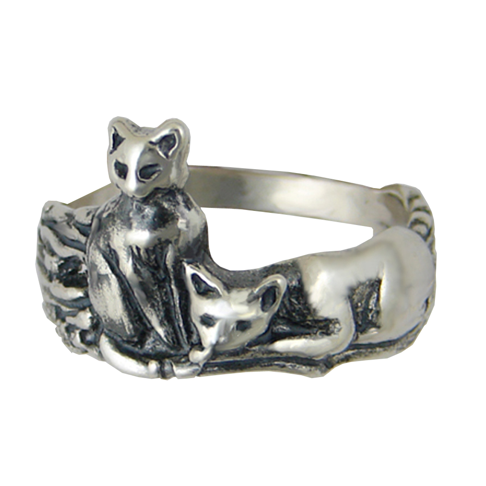 Sterling Silver Pair of Adorable Kitty Cats Ring Size 9