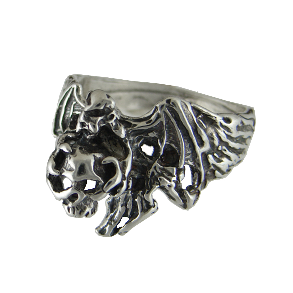 Sterling Silver Gargoyle And His Favorite Skull Ring Size 11