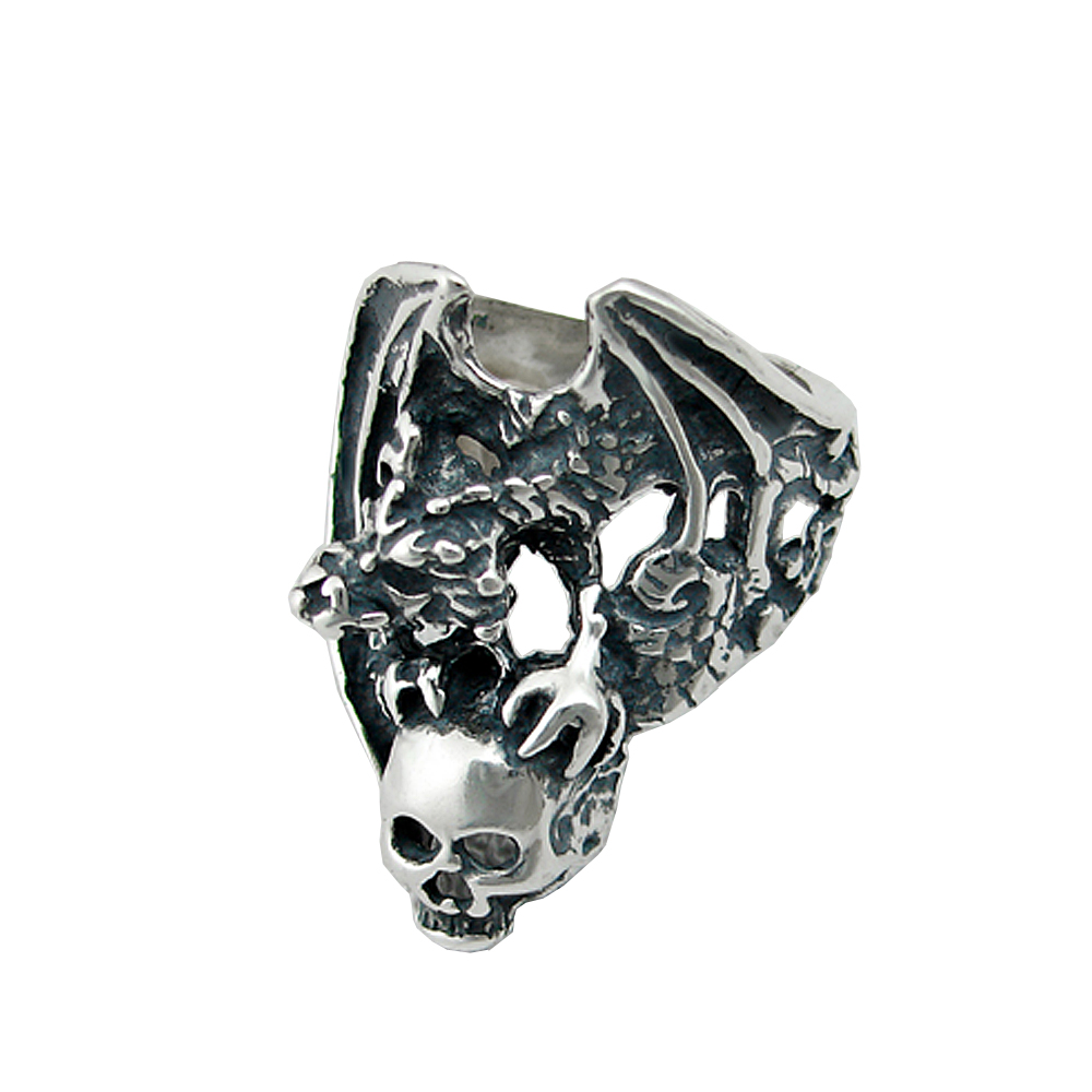 Sterling Silver Dragon And Skull Ring Size 14