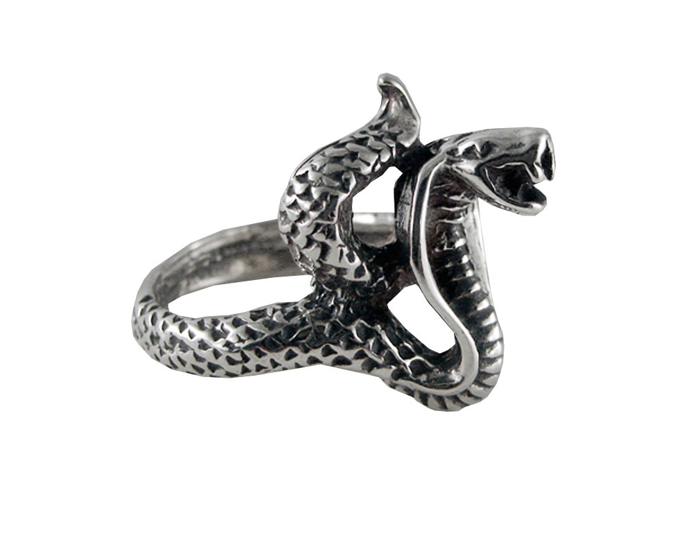 Sterling Silver Detailed Cobra Snake Ring Size 7