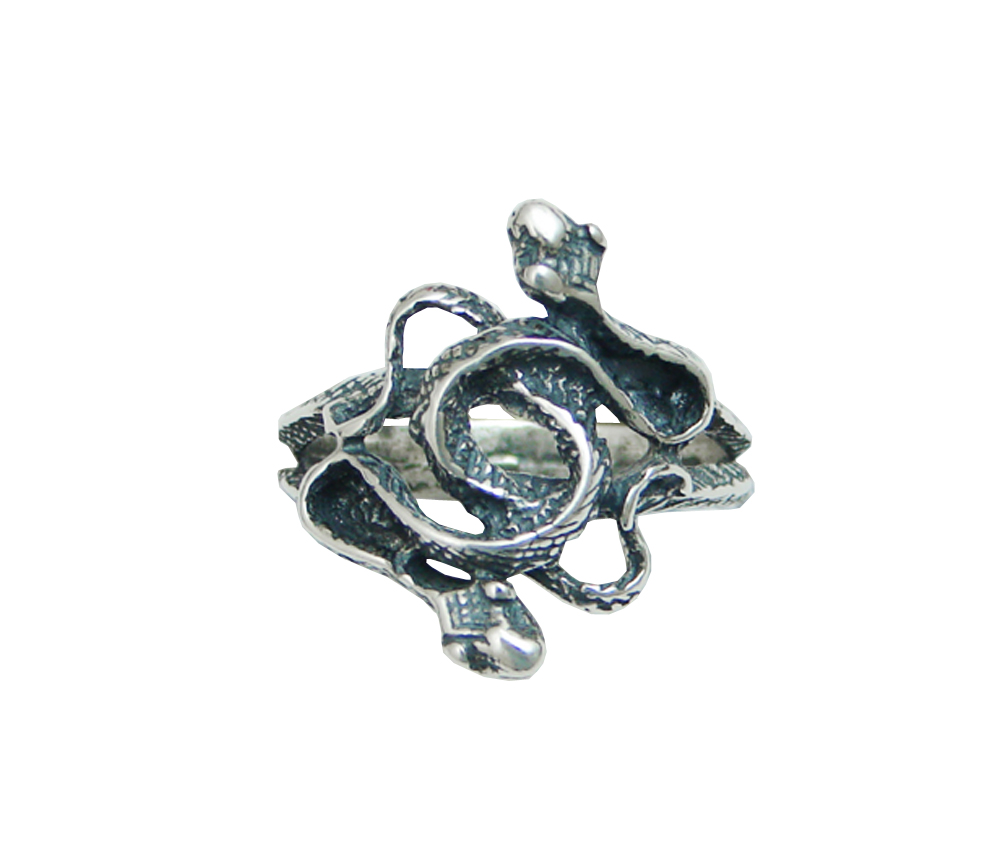 Sterling Silver Pair of Snakes Ring Size 5