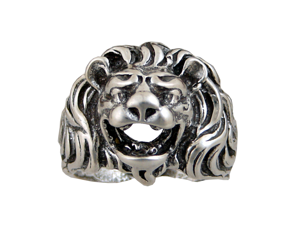 Sterling Silver Open Mouthed Leo Lion Ring Size 6