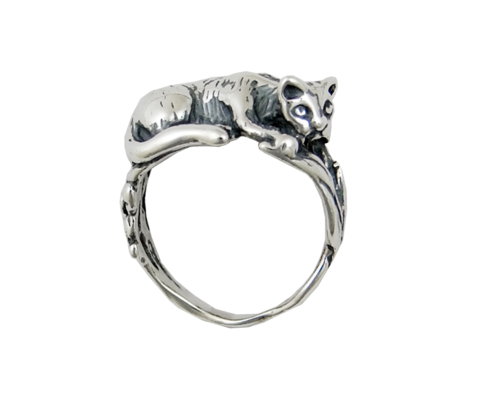 Sterling Silver Sneaking Cat Ring Size 10