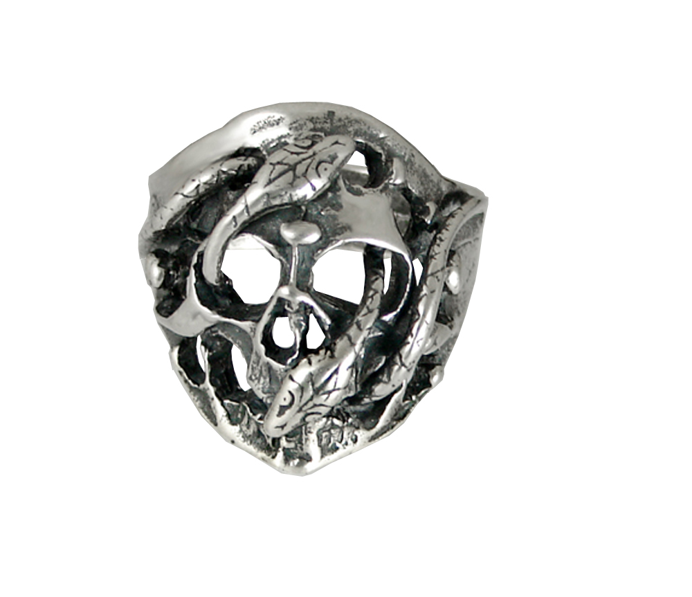 Sterling Silver Skull With Snakes Ring Size 11