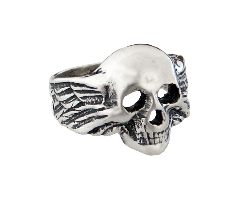 Sterling Silver Skull With Wings Ring Size 9