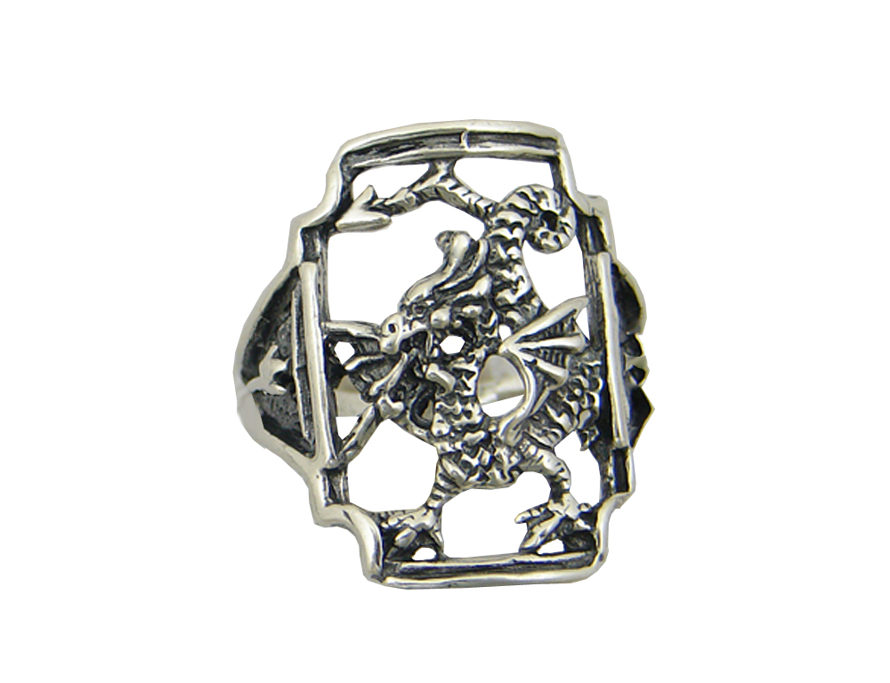 Sterling Silver Unusual Dragon Ring Size 8