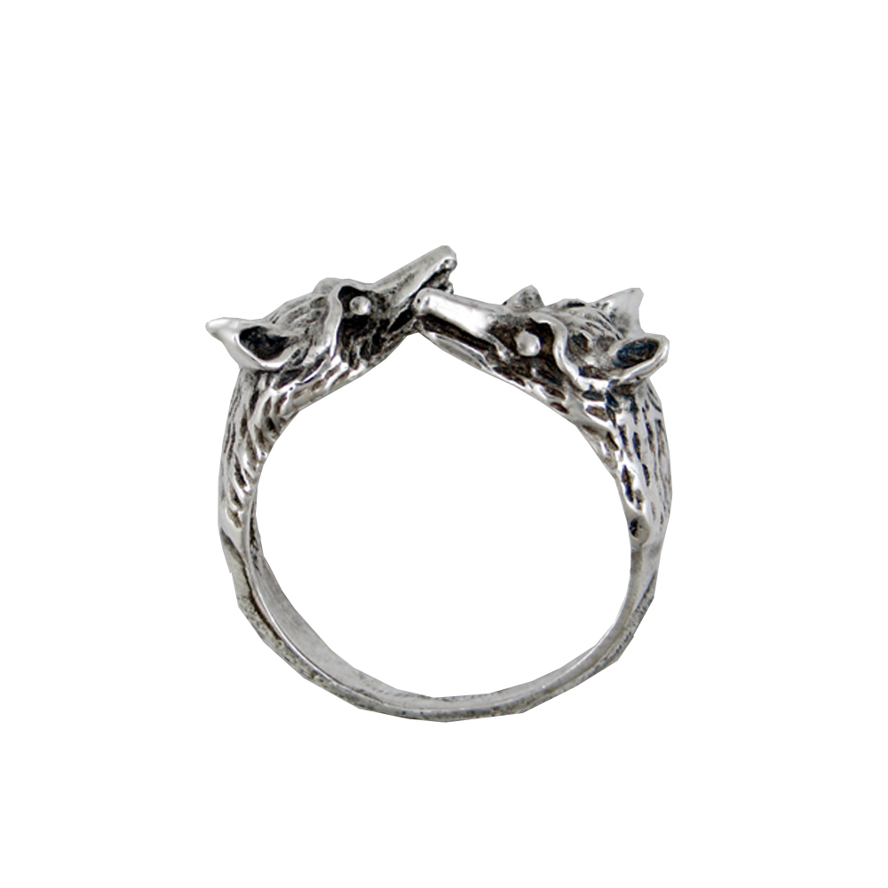 Sterling Silver Adjustable Pair of Foxes Ring Size 7
