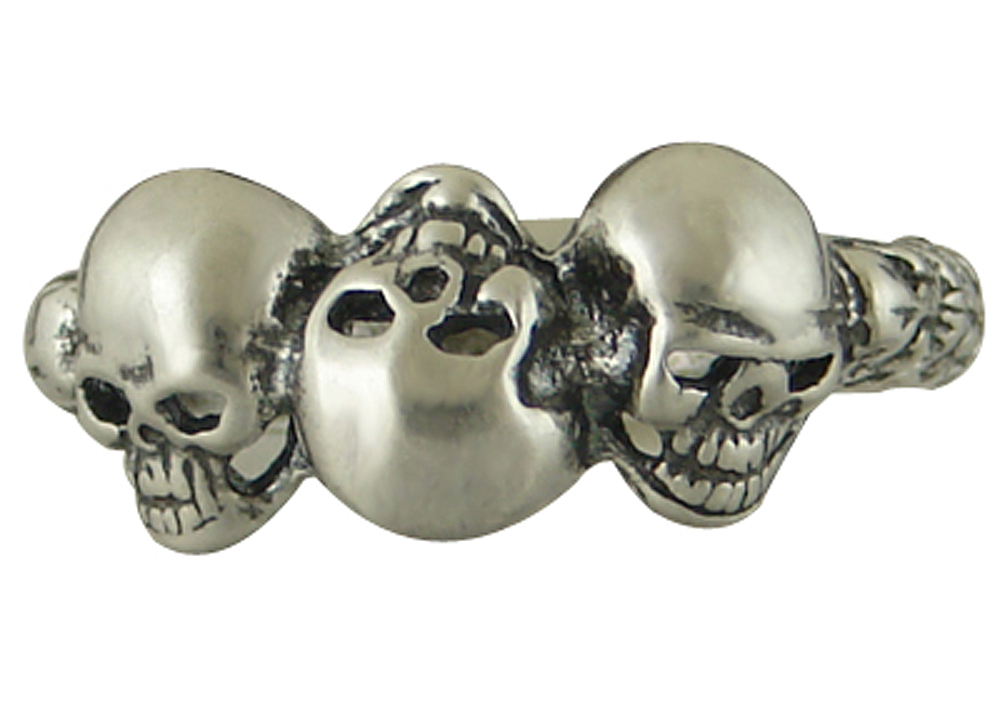 Sterling Silver Little Triple Skull Ring Size 6