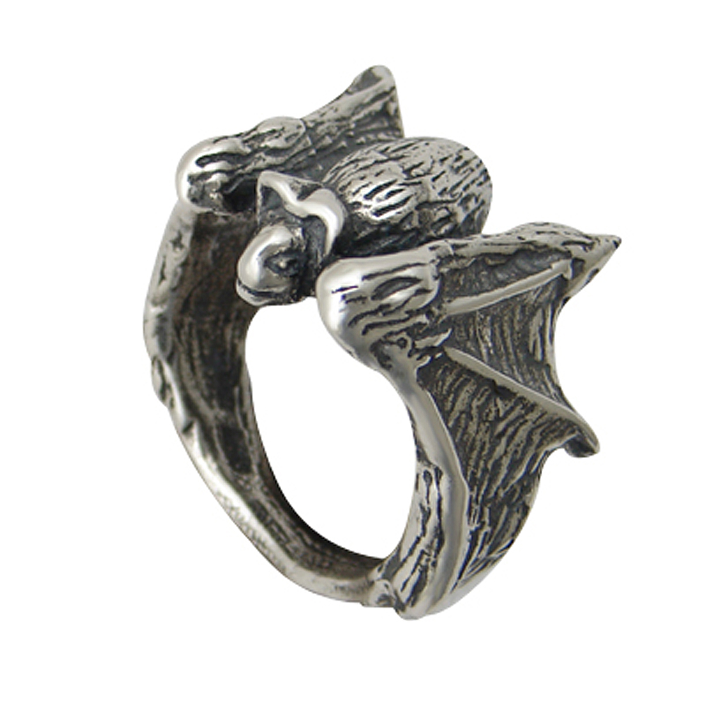 Sterling Silver Heavyweight Bat Ring Size 9