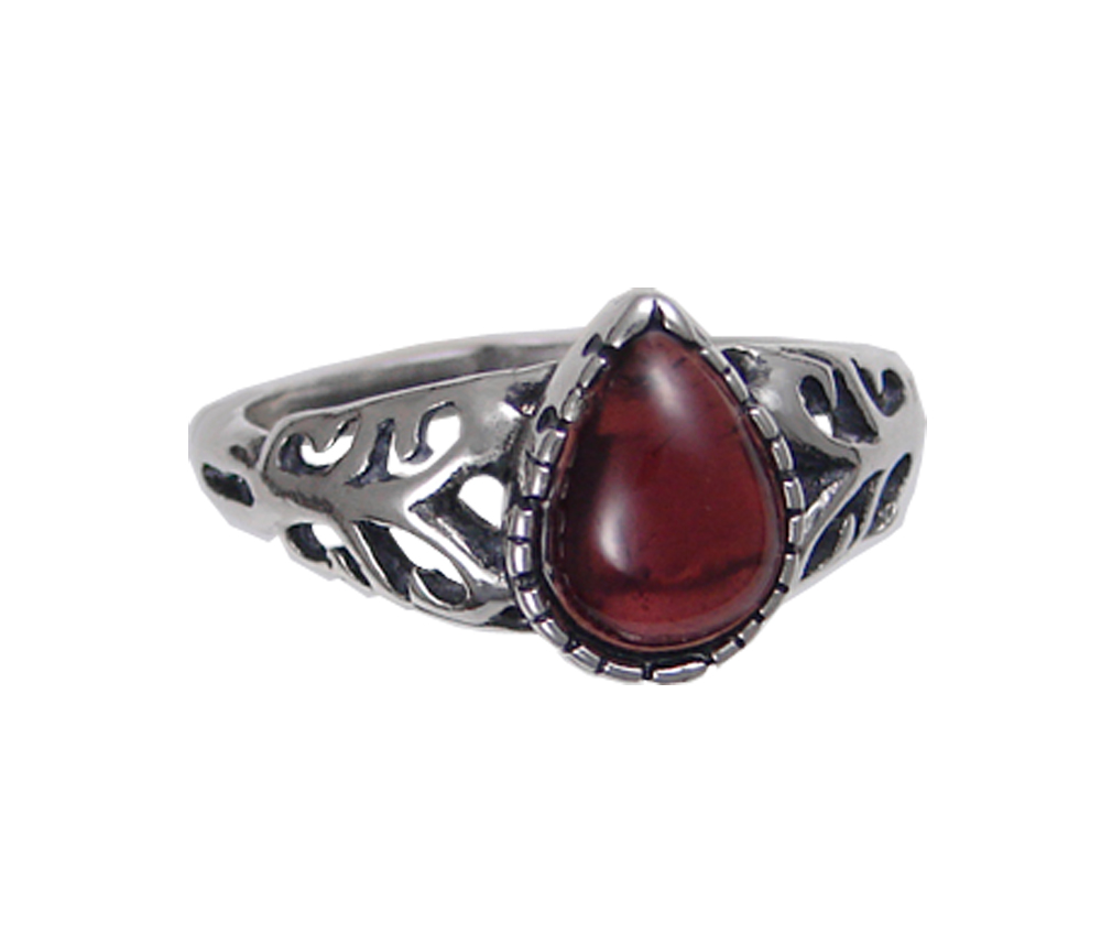 Sterling Silver Drop of Blood Ring With Garnet Size 5