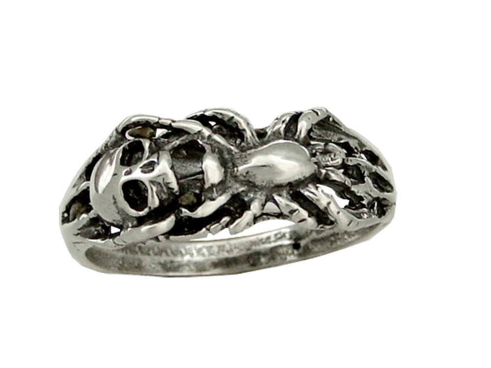 Sterling Silver Smaller Spider And Skull Ring Size 9