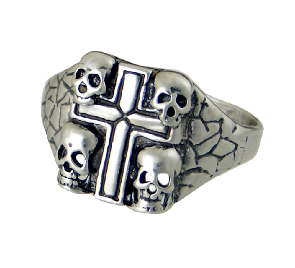 Sterling Silver Skull And Cross Ring Size 9