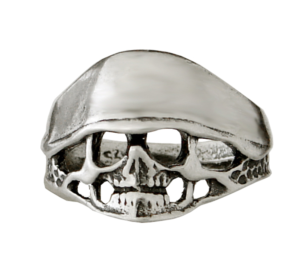 Sterling Silver Smaller Helmeted Soldier Biker Skull Ring Size 6