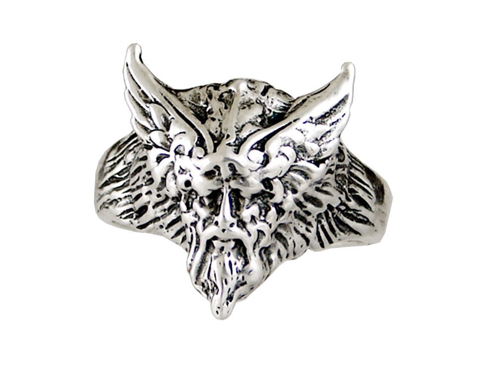 Sterling Silver Heavyweight Greenman Thor Winged Viking Ring Size 8
