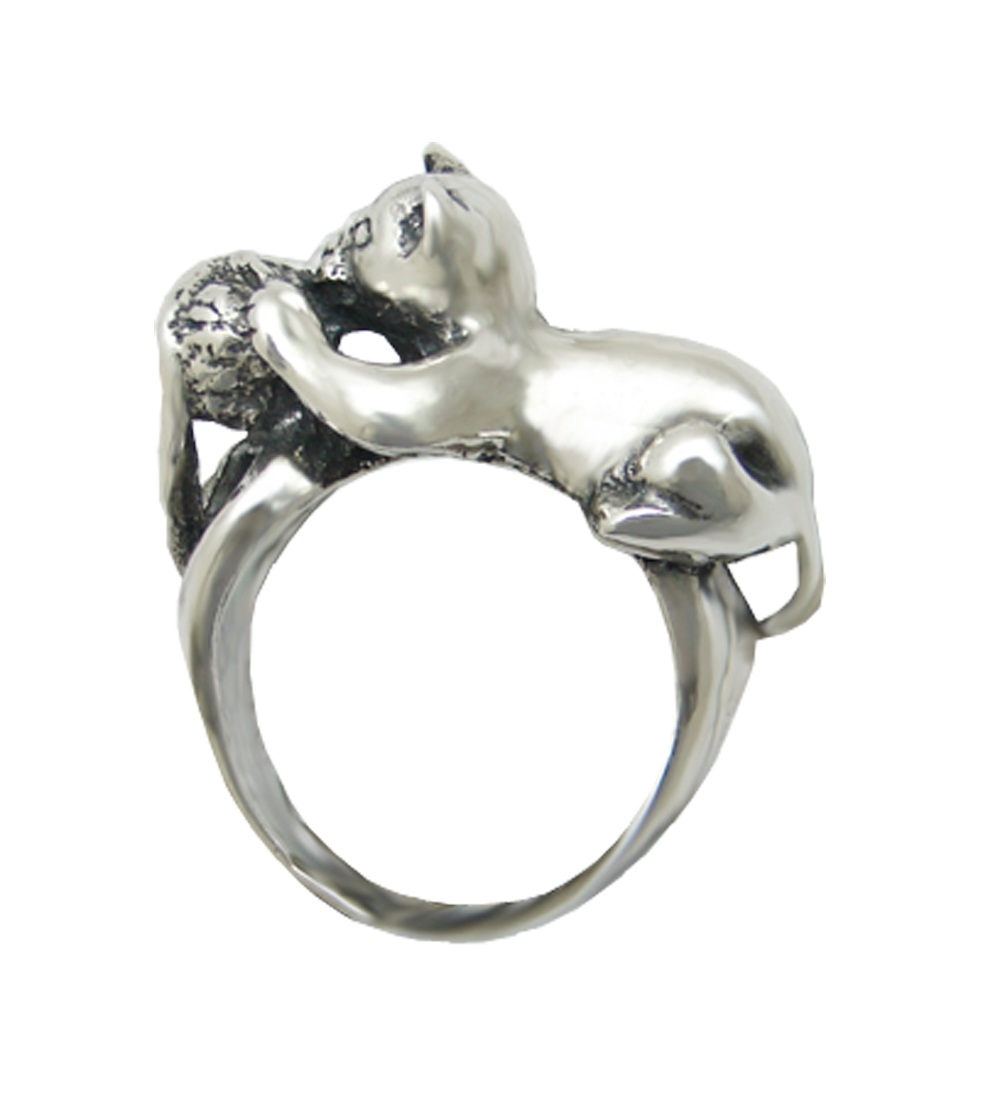 Sterling Silver Playful Kitty Cat Ring Size 9