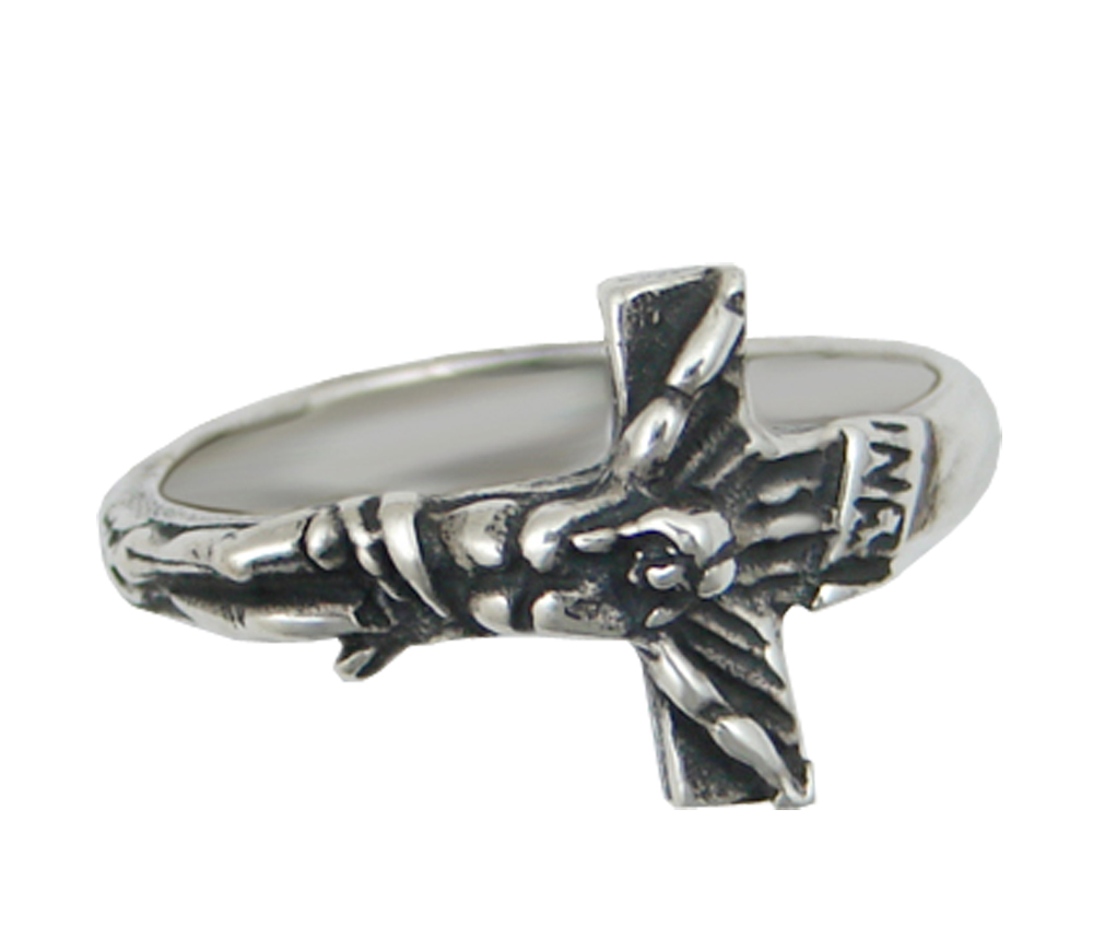 Sterling Silver Jesus On Cross Crucifix Ring Size 5