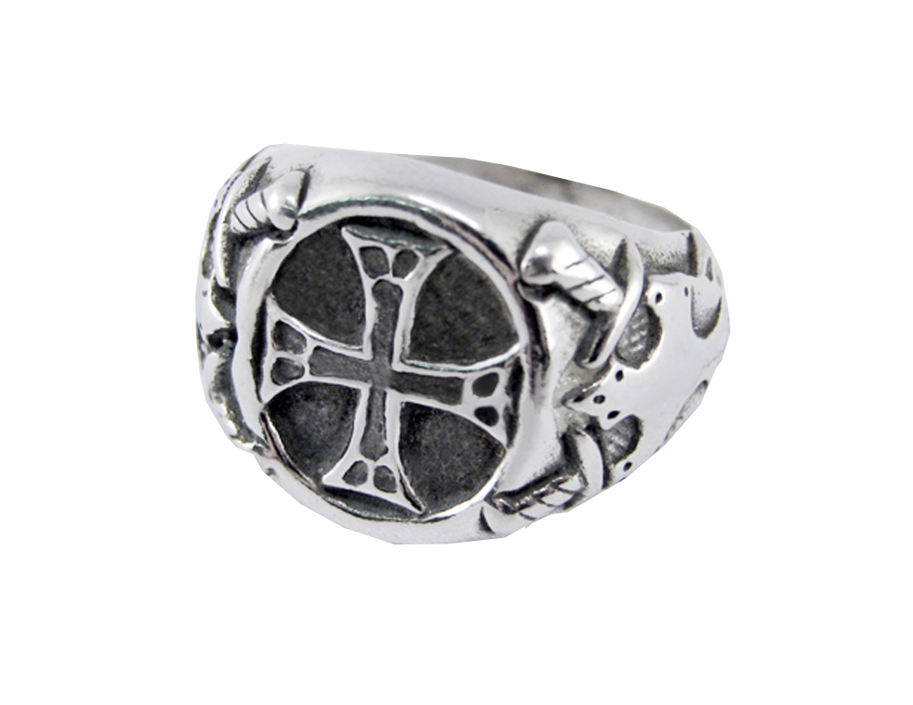 Sterling Silver Unusual Medieval Cross Ring Size 12
