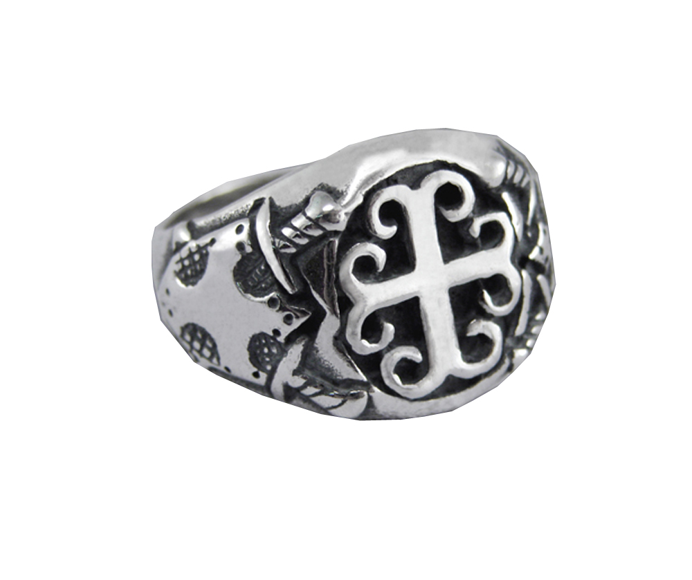 Sterling Silver Unusual Medieval Cross Ring Size 10