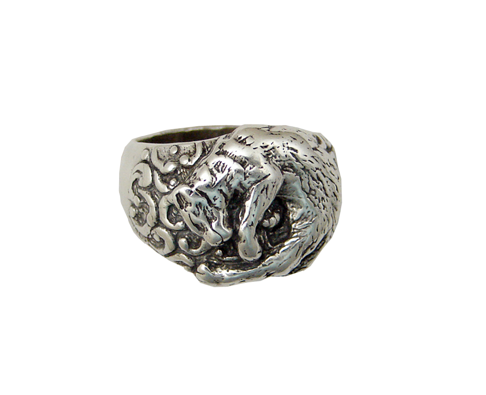 Sterling Silver Sleeping Cat Ring Size 6