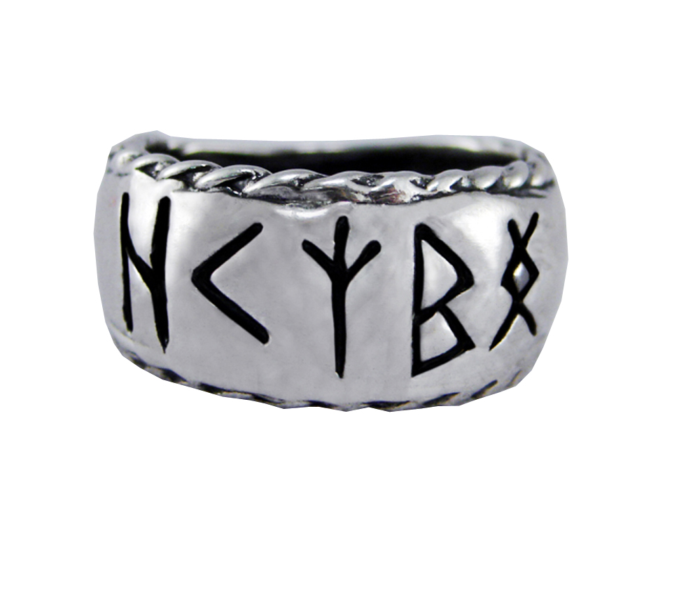 Sterling Silver Unisex Runescript Band Ring to Strengthen Relationships Size 9