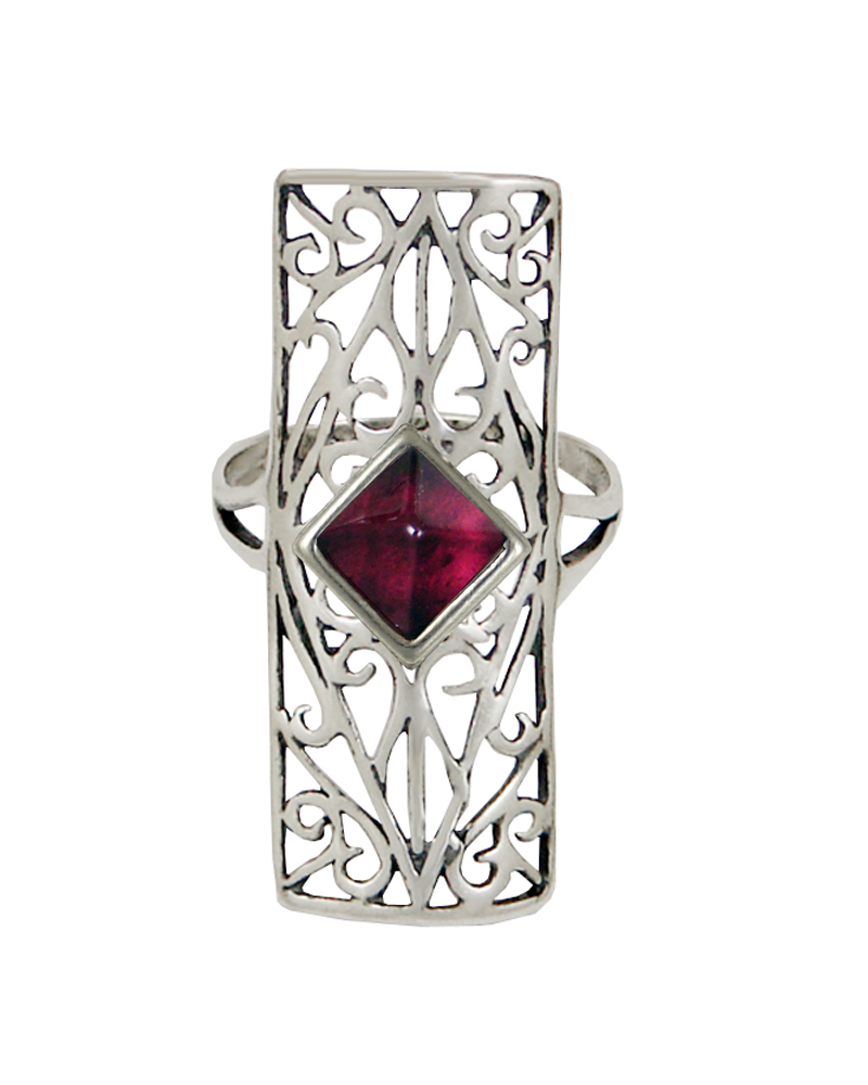 Sterling Silver Filigree Ring With Square Cut Garnet Size 12