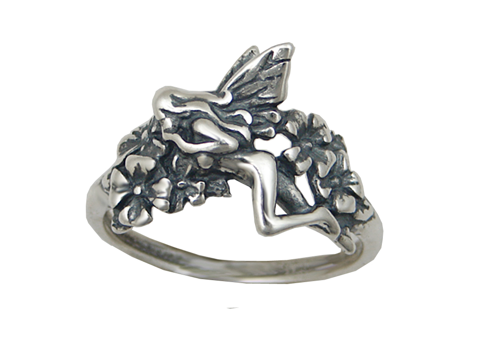 Sterling Silver Fairy With Flowers Ring Size 9