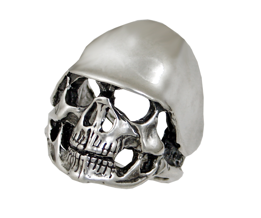 Sterling Silver Helmeted Biker Skull Ring Size 11