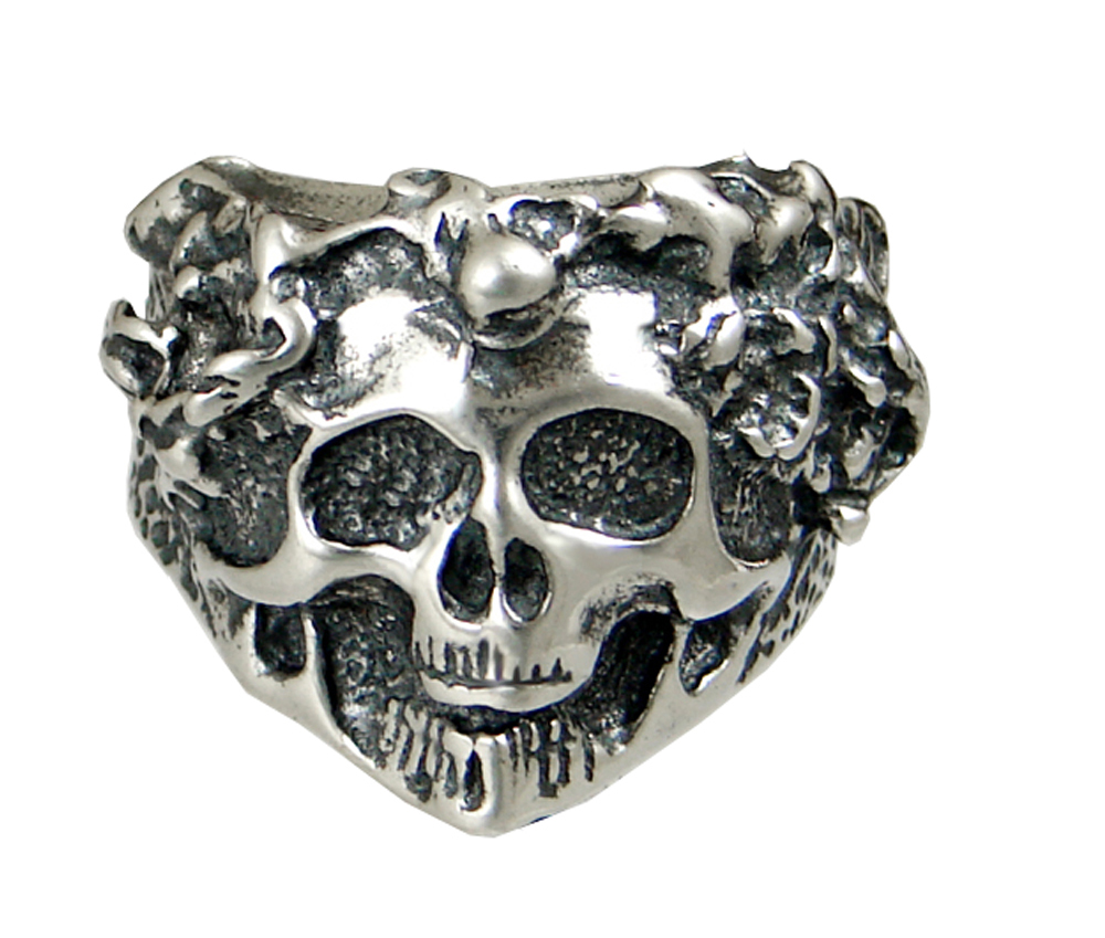 Sterling Silver Very Heavy Ultimate Hairy Flames Skull Ring Size 7