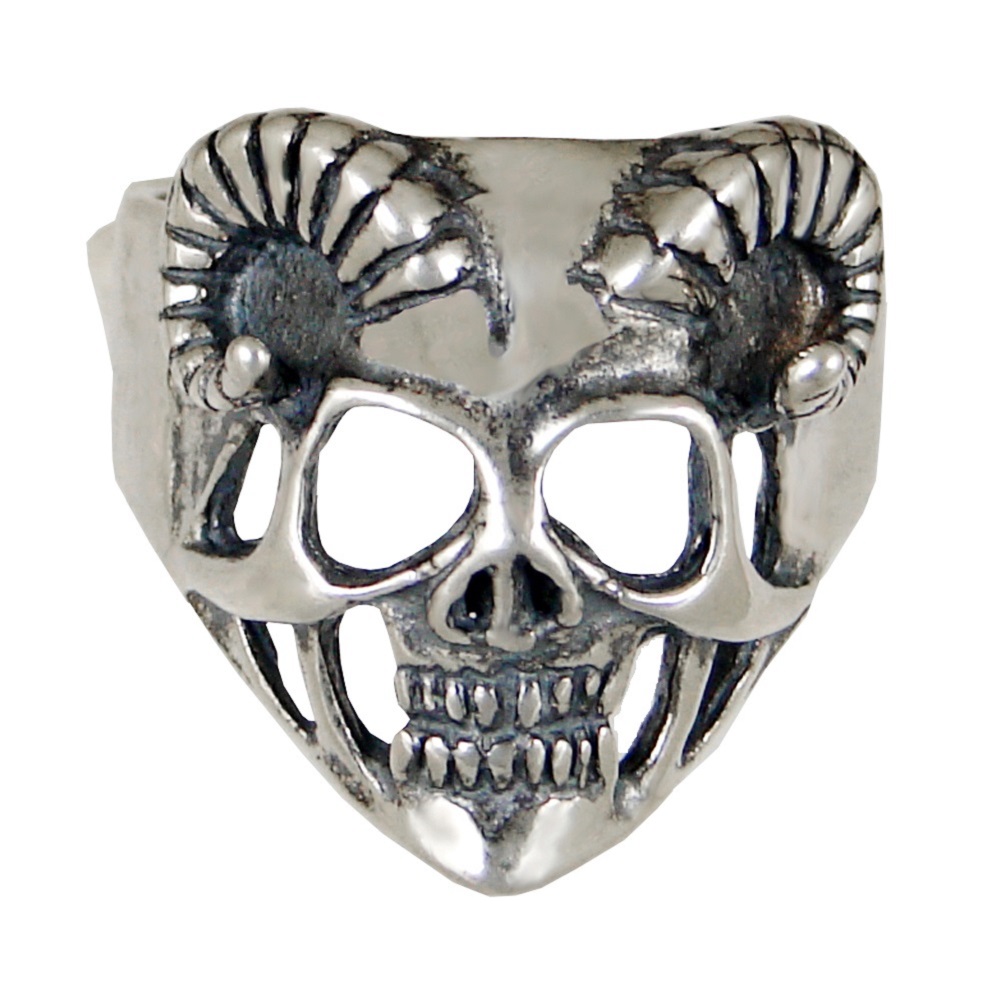 Sterling Silver Bikers Horned Skull Ring Size 14